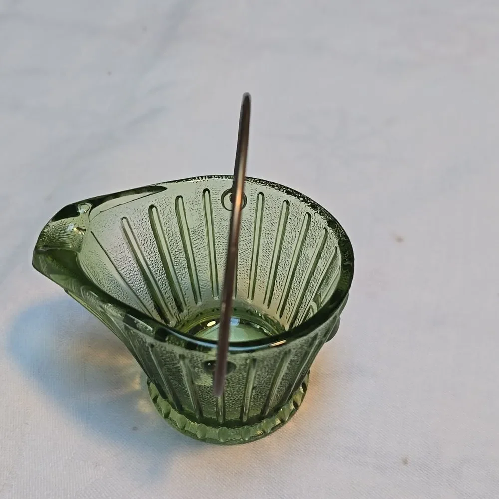 Vintage Hazel Atlas Little Coal Bucket Ashtray With Handle Green Glass 2